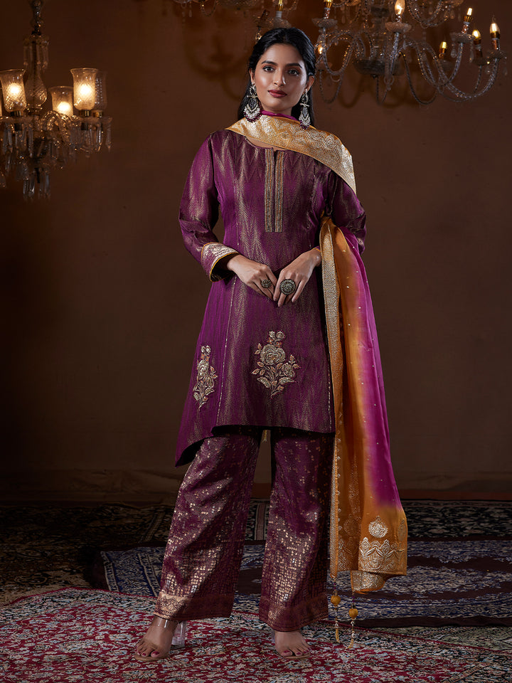 Plum Jacquard Woven Suit Set