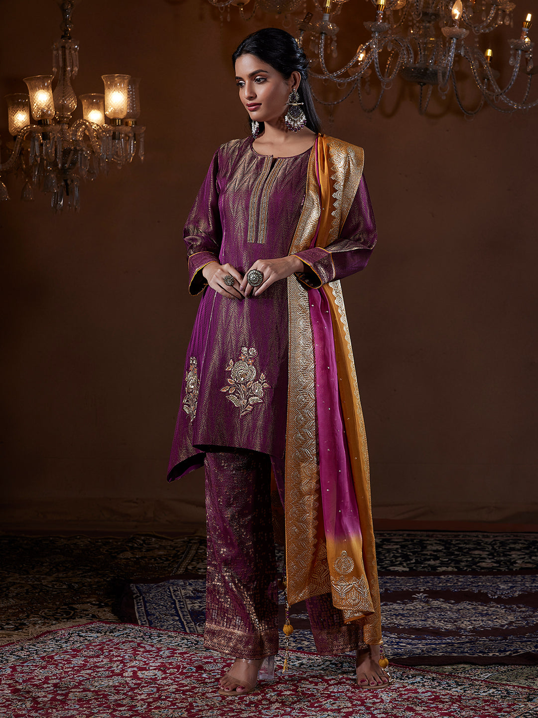 Plum Jacquard Woven Suit Set