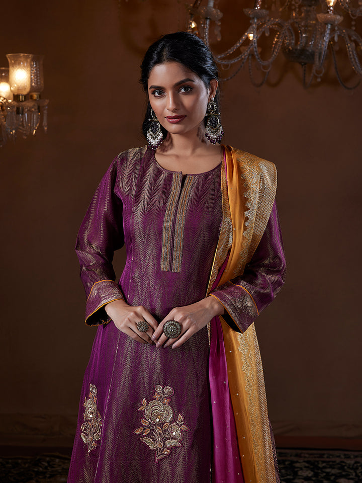 Plum Jacquard Woven Suit Set