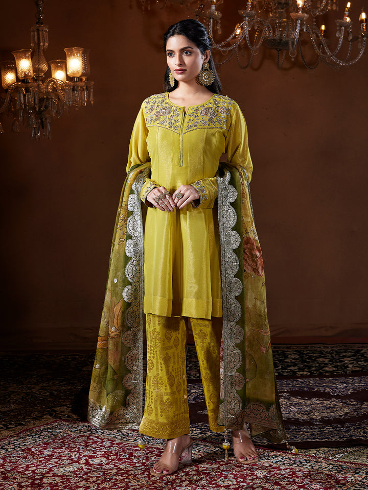Luminous Yellow Silk Suit Set