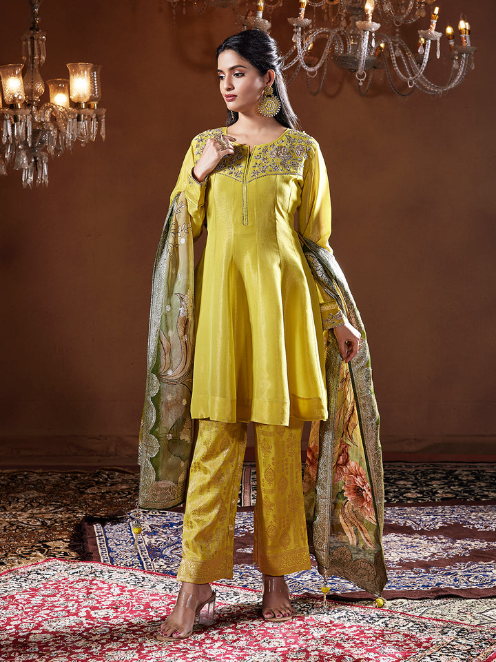 Luminous Yellow Silk Suit Set