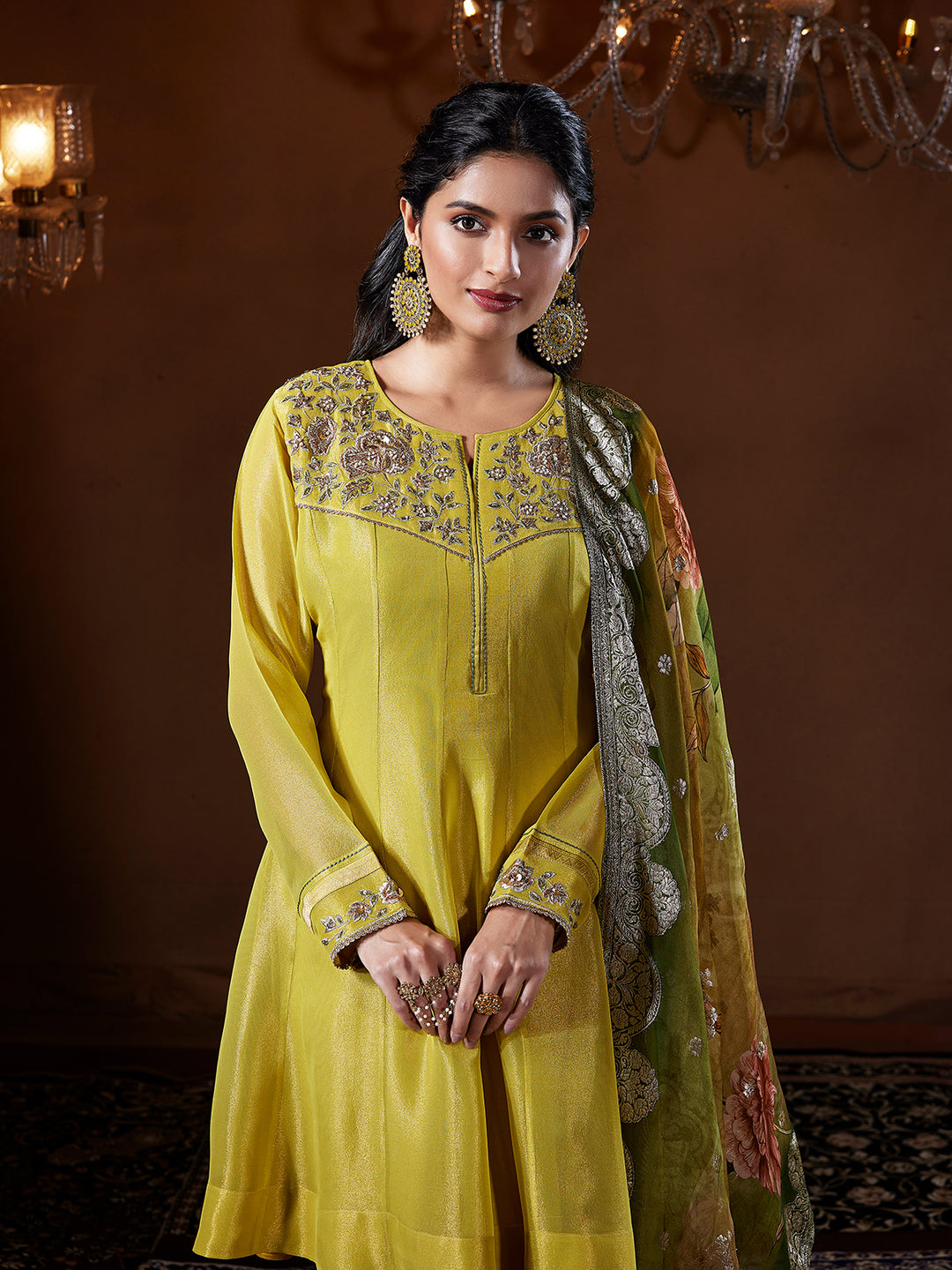 Luminous Yellow Silk Suit Set