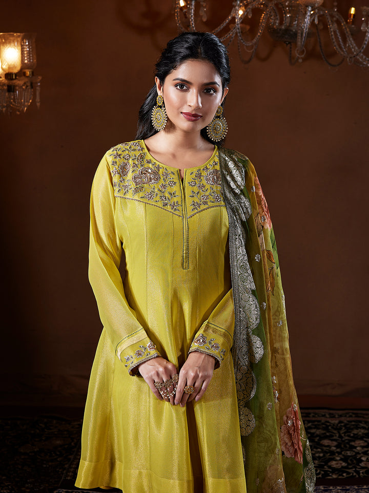Luminous Yellow Silk Suit Set