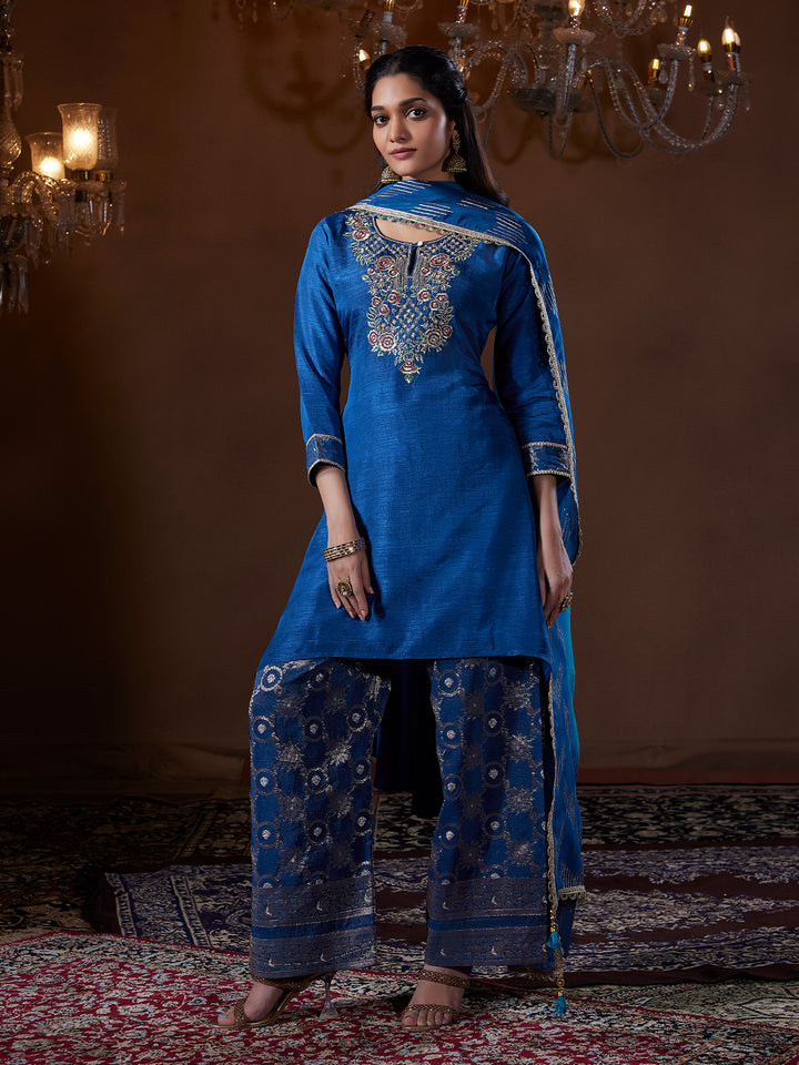 Royal Blue Silk Suit Set