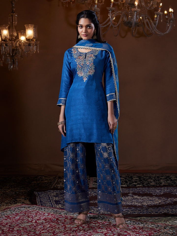 Royal Blue Silk Suit Set