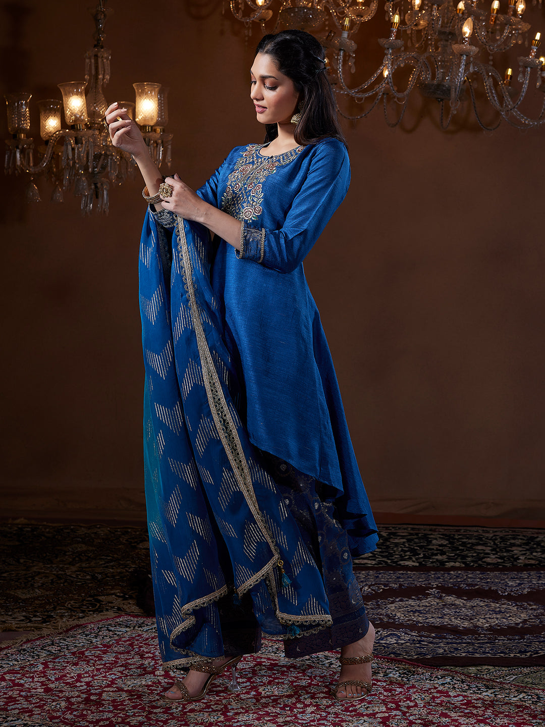Royal Blue Silk Suit Set