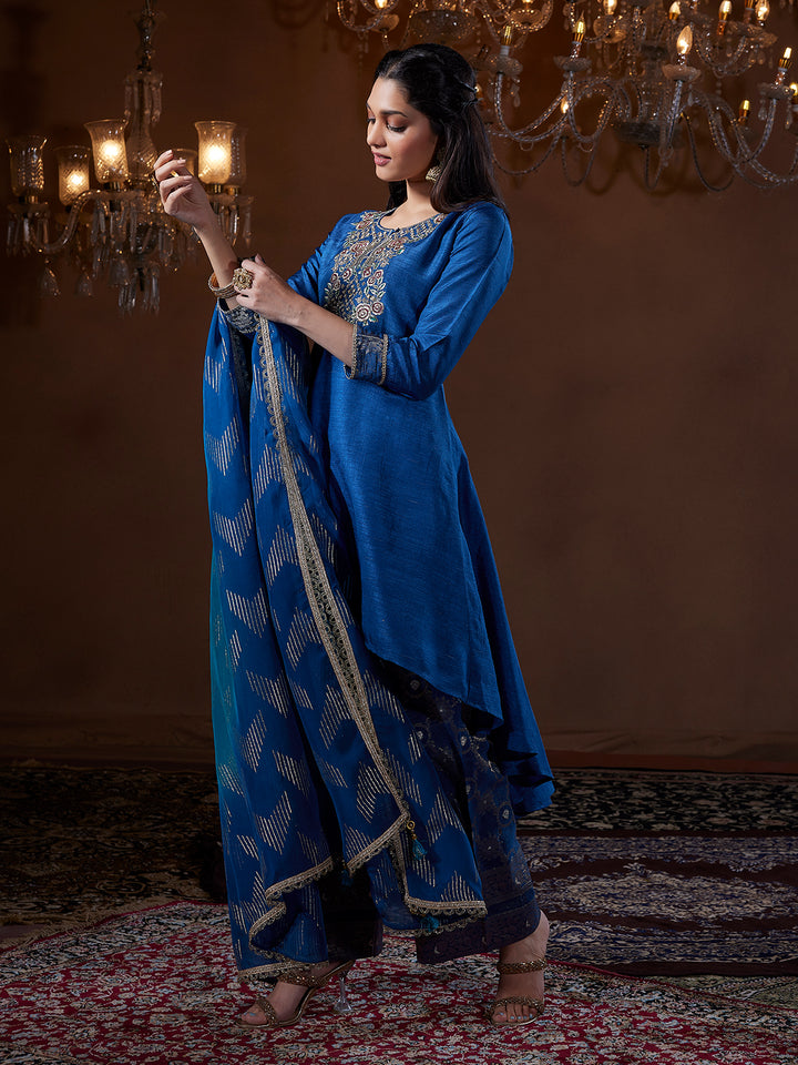 Royal Blue Silk Suit Set