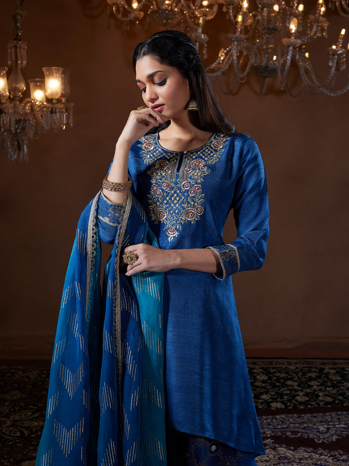 Royal Blue Silk Suit Set
