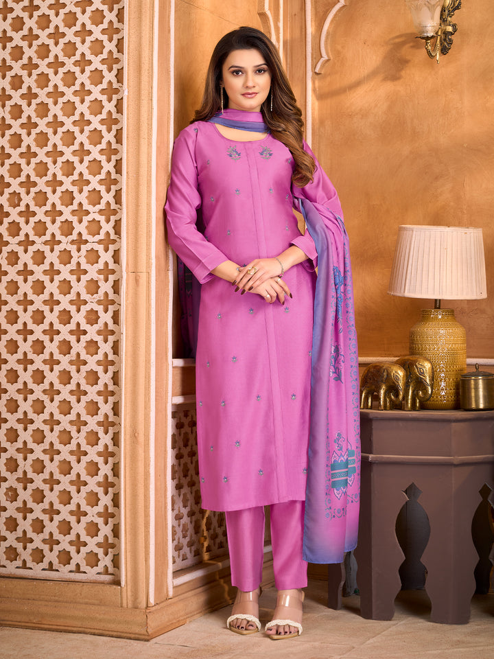 Rose Pink Suit Set with Dupatta