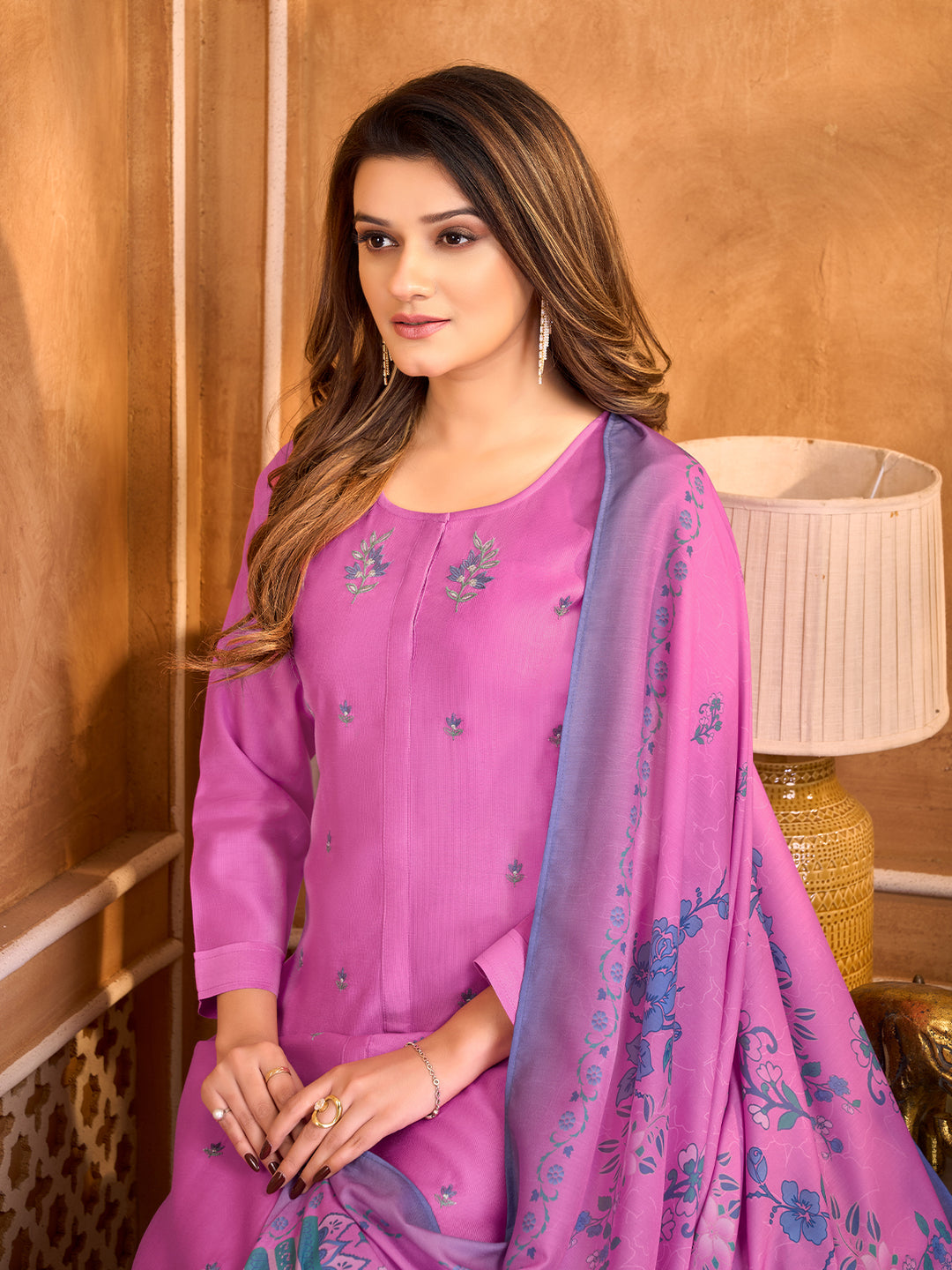 Rose Pink Suit Set with Dupatta