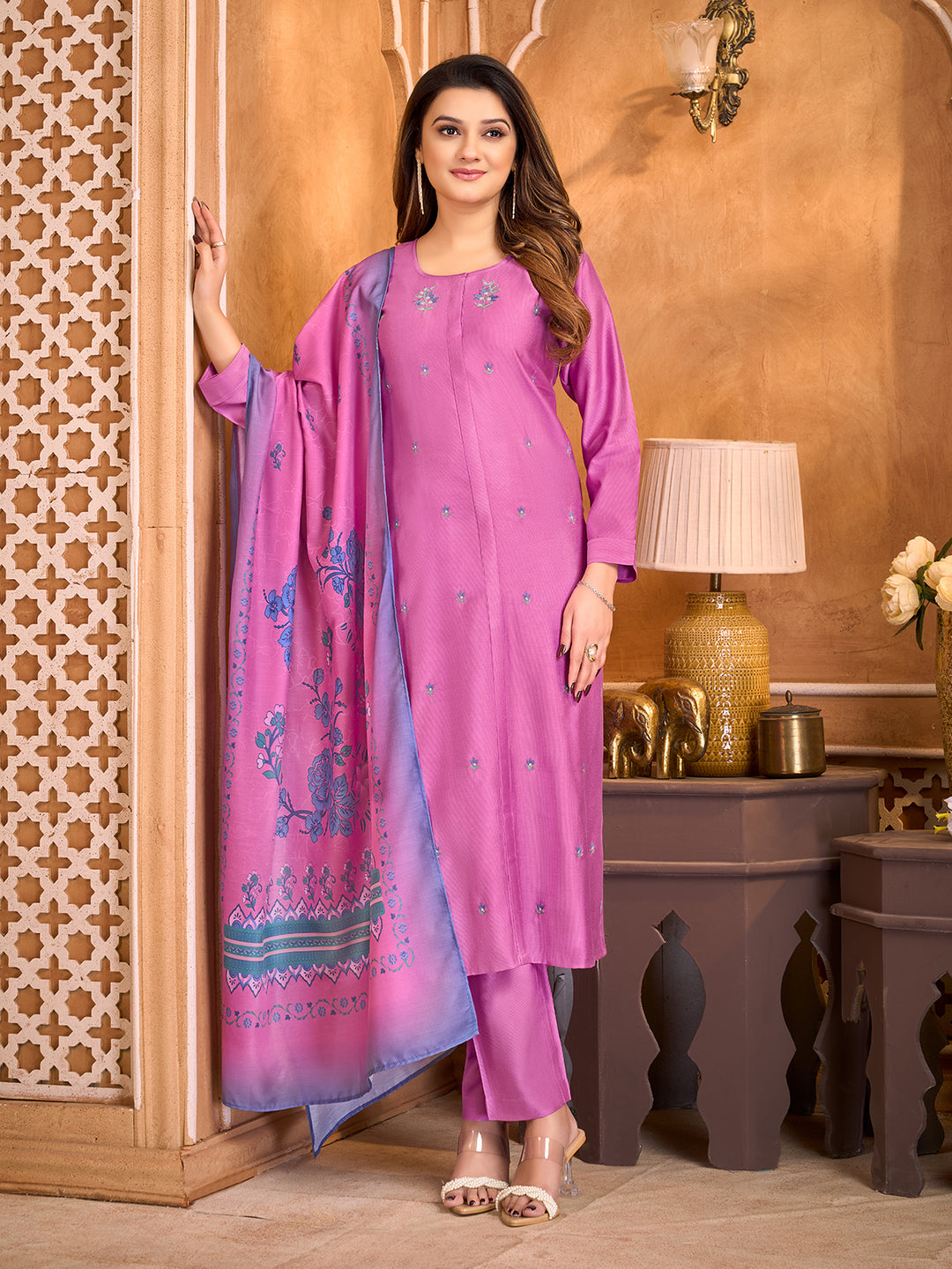 Rose Pink Suit Set with Dupatta
