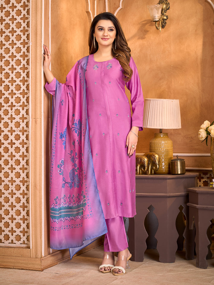 Rose Pink Suit Set with Dupatta
