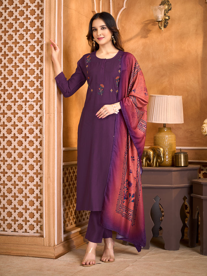 Purple Suit Set with Dupatta