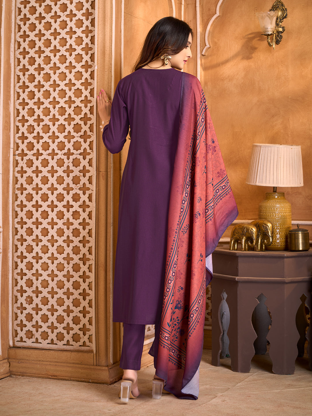 Purple Suit Set with Dupatta