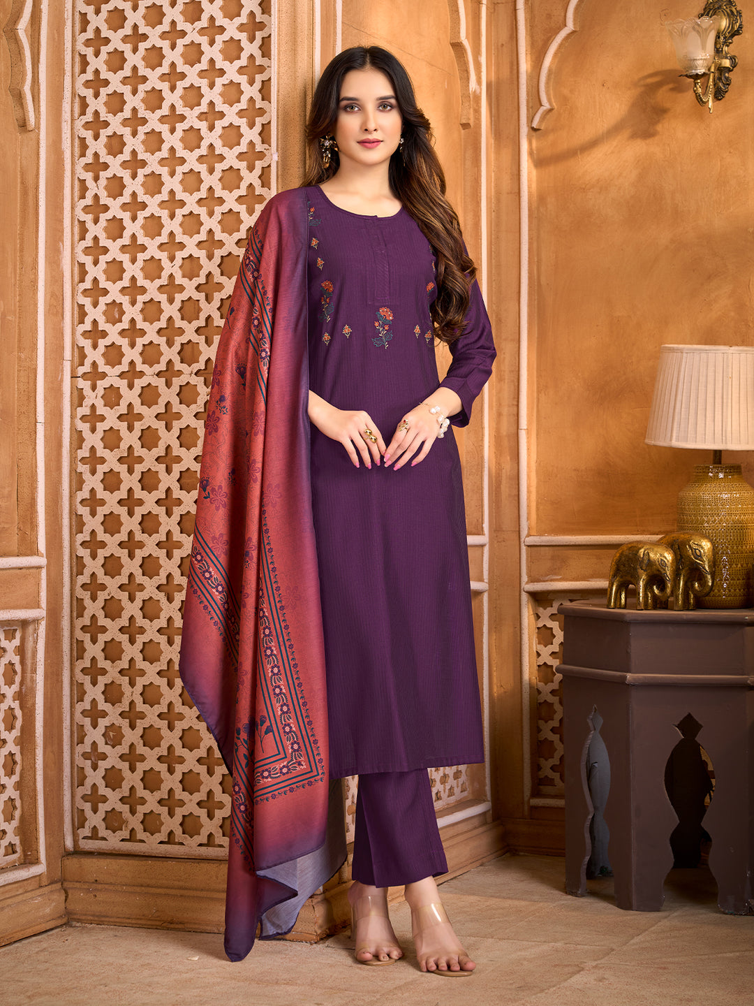Purple Suit Set with Dupatta