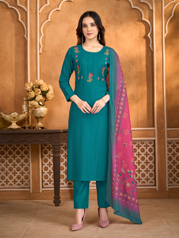Teal Suit Set with Dupatta