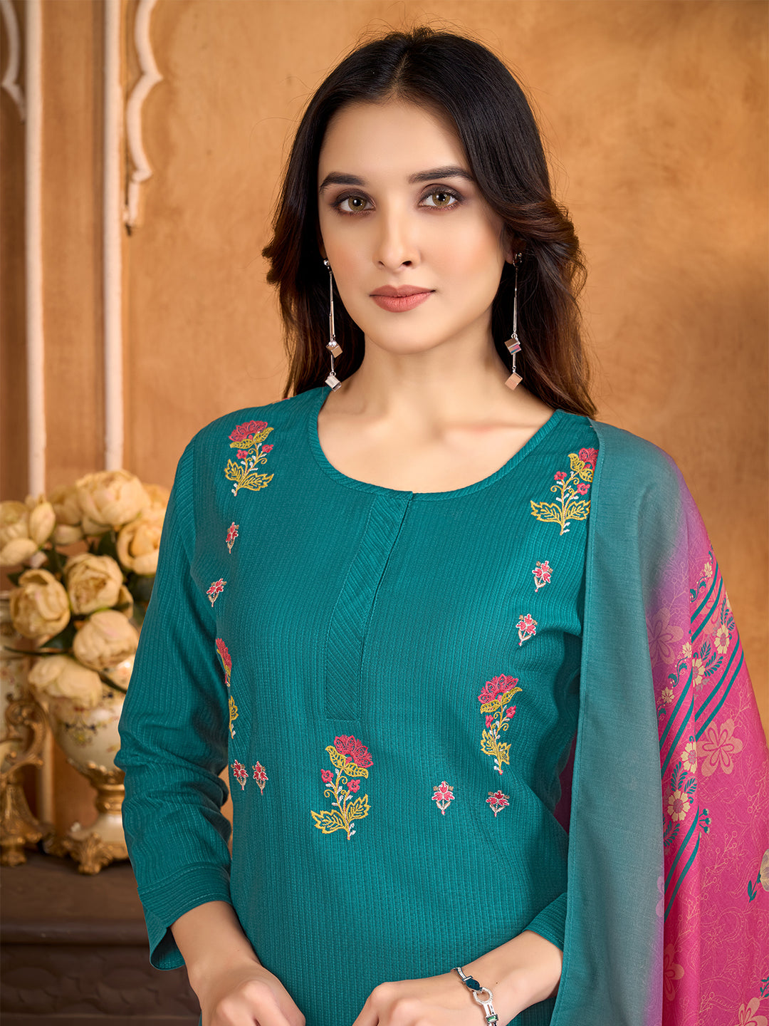 Teal Suit Set with Dupatta