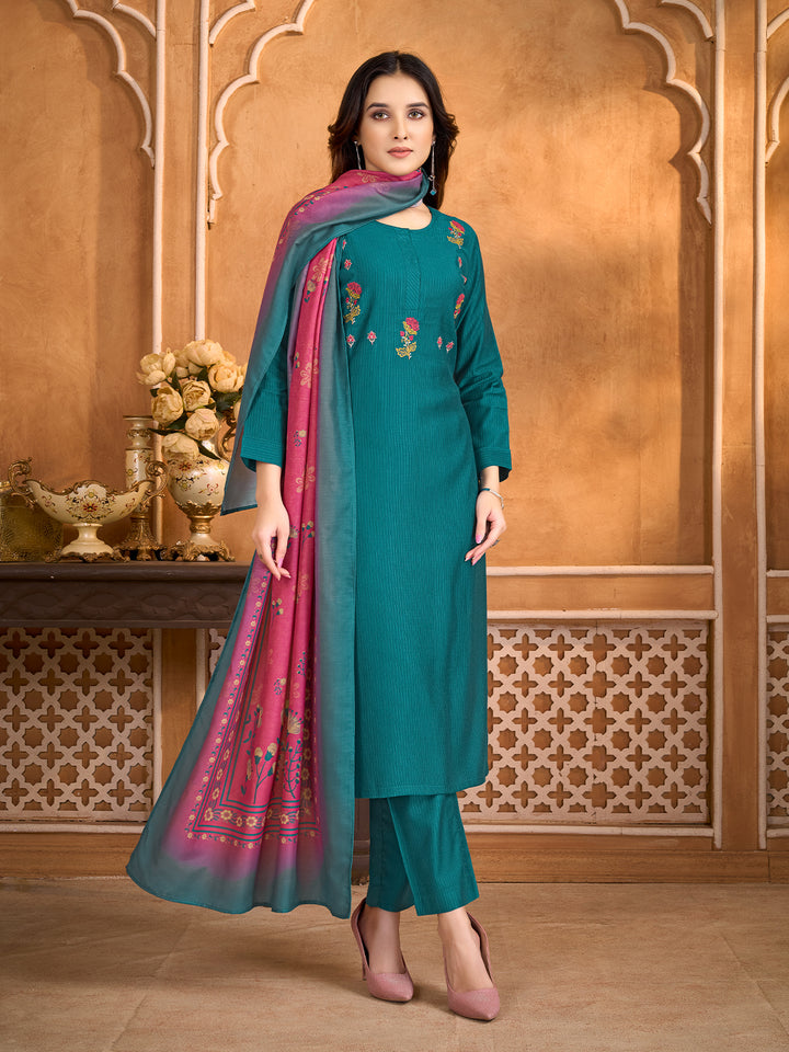 Teal Suit Set with Dupatta