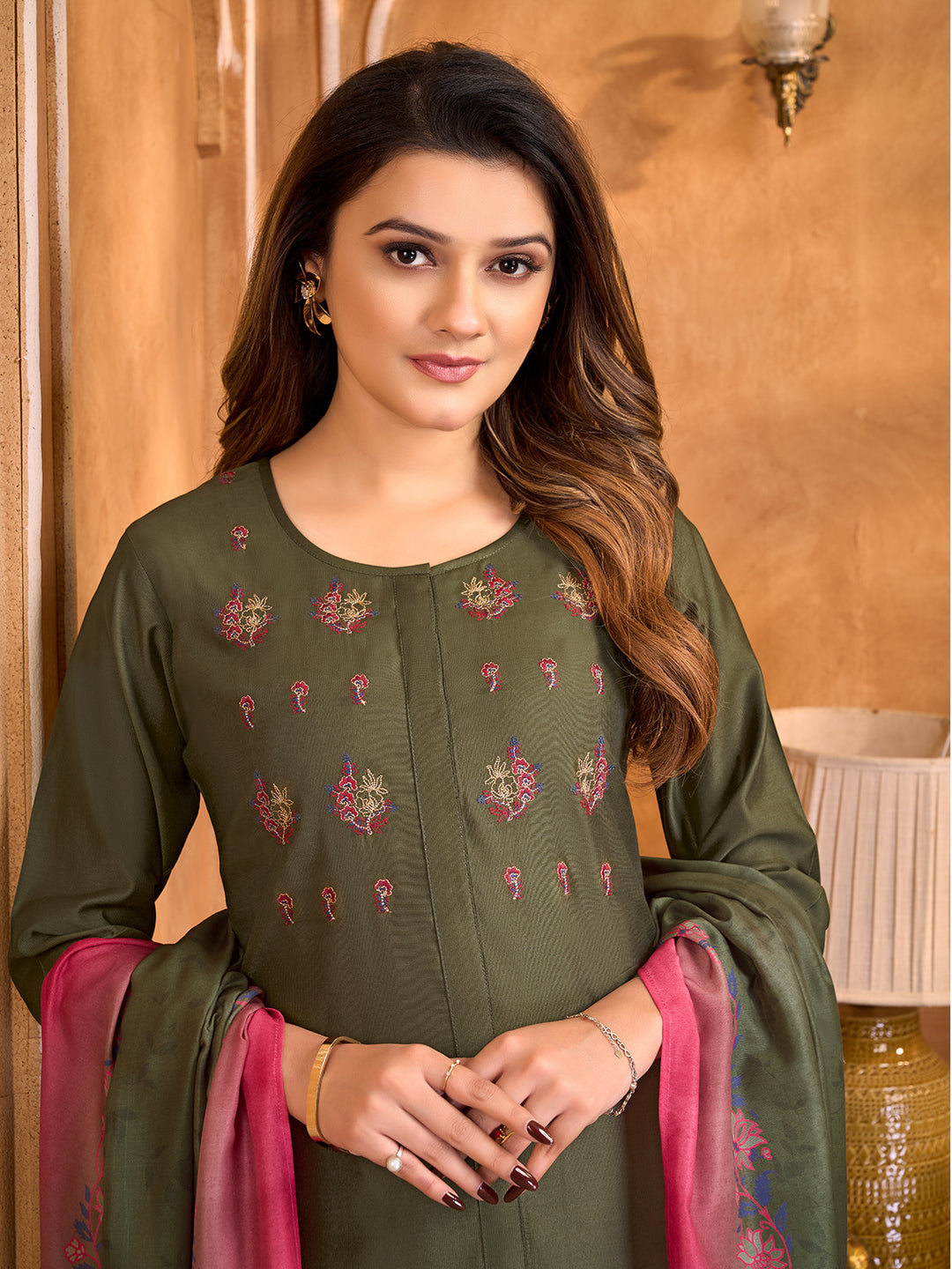 Olive Green Suit Set with Dupatta