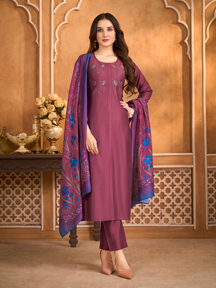 Wine Suit Set with Dupatta