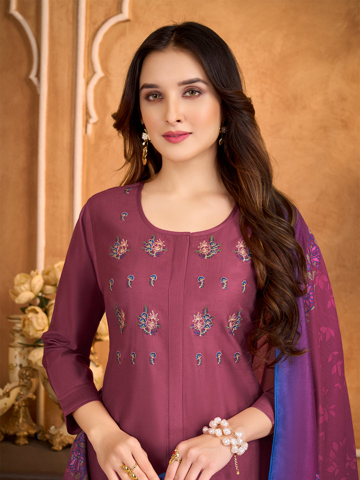 Wine Suit Set with Dupatta