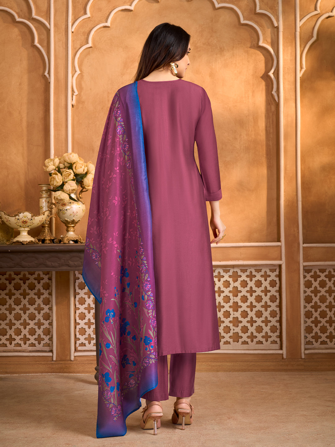 Wine Suit Set with Dupatta