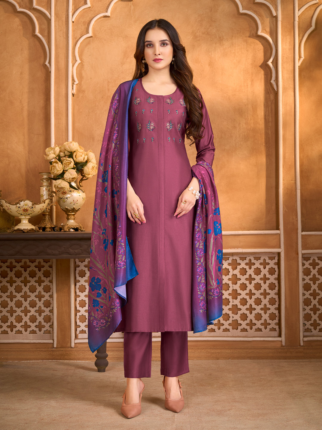 Deep Magenta Suit Set with Dupatta