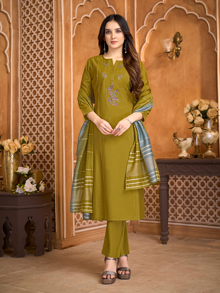 Olive Green Suit Set with Dupatta