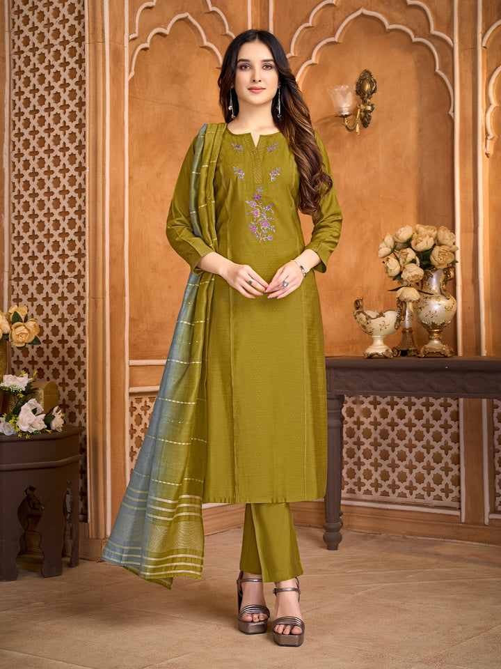 Olive Green Suit Set with Dupatta