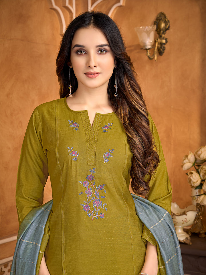 Olive Green Suit Set with Dupatta