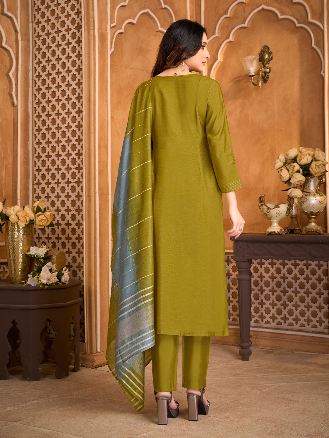 Olive Green Suit Set with Dupatta