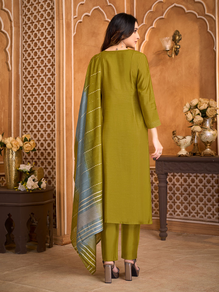 Olive Green Suit Set with Dupatta