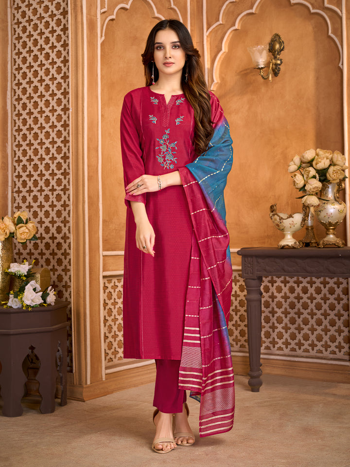 Deep Magenta Suit Set with Dupatta