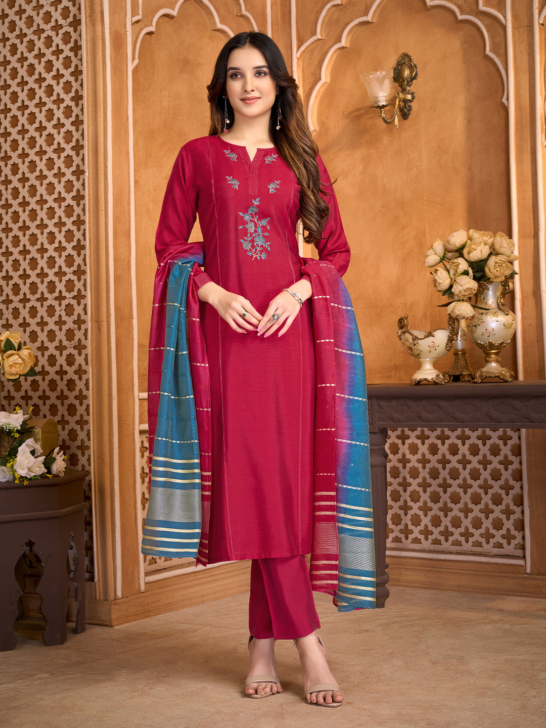 Deep Magenta Suit Set with Dupatta