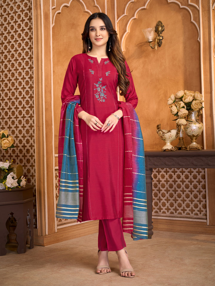 Deep Magenta Suit Set with Dupatta
