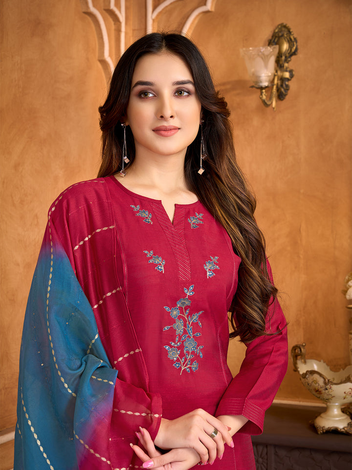 Deep Magenta Suit Set with Dupatta
