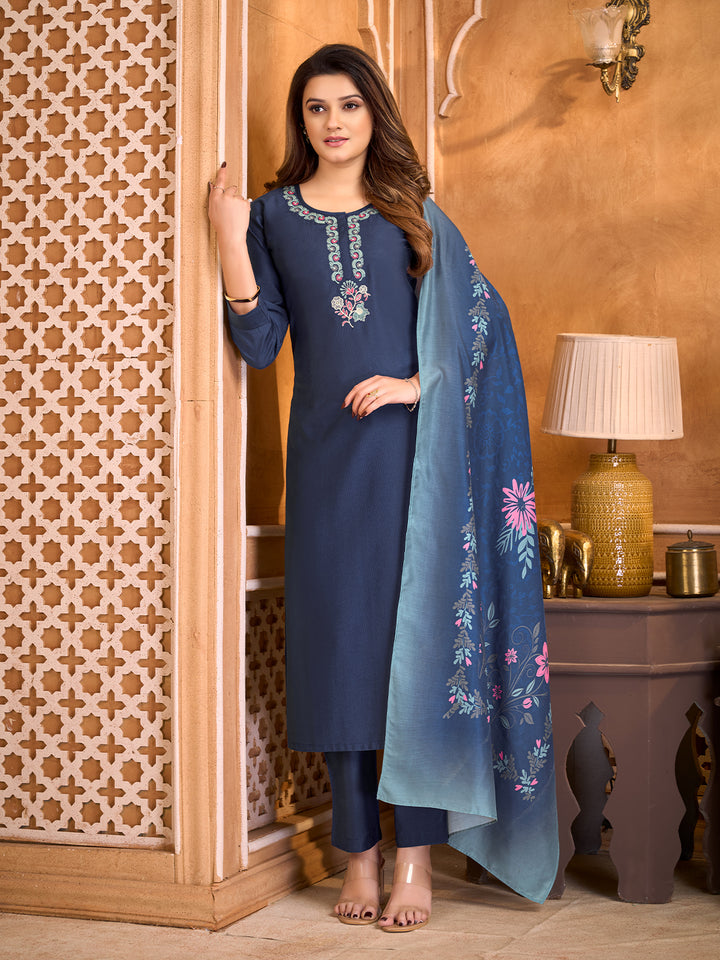 Midnight Blue Suit Set with Dupatta