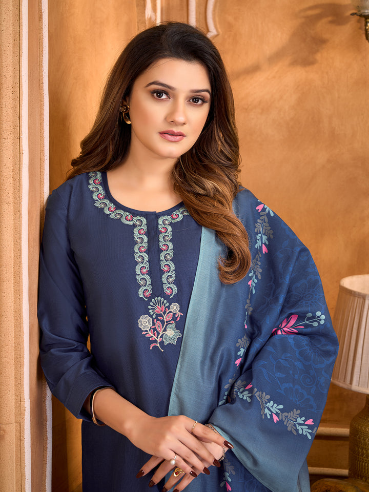Midnight Blue Suit Set with Dupatta