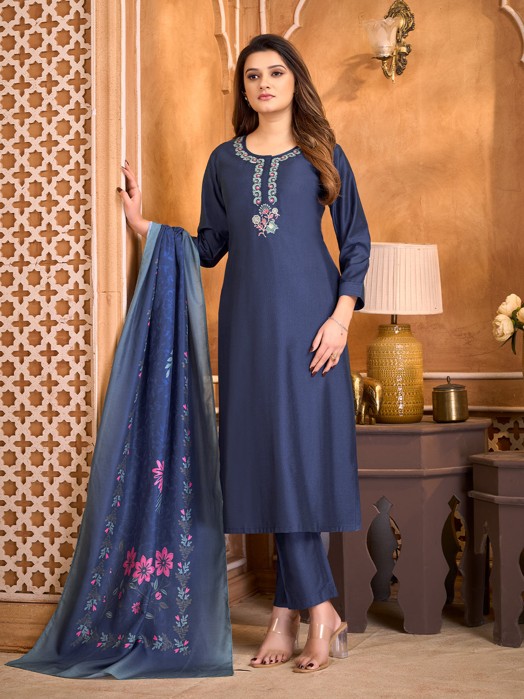 Midnight Blue Suit Set with Dupatta