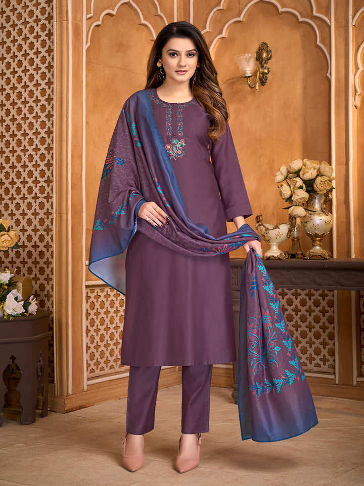 Plum Suit Set with Dupatta