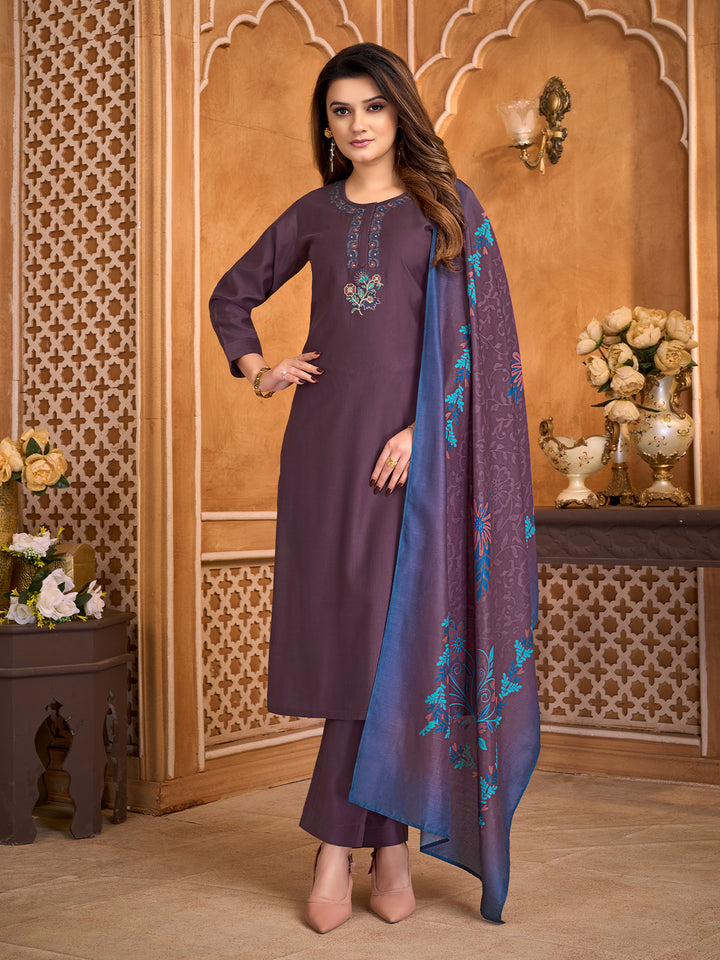 Plum Suit Set with Dupatta