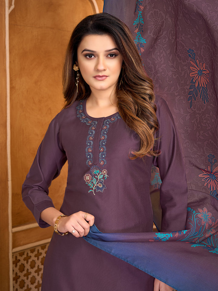 Plum Suit Set with Dupatta