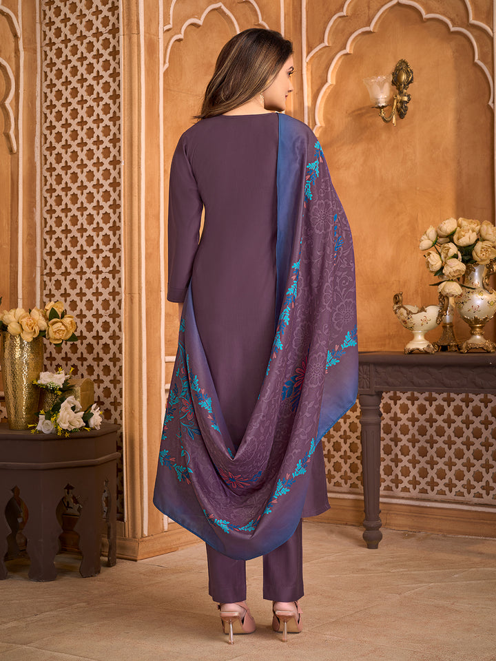 Plum Suit Set with Dupatta