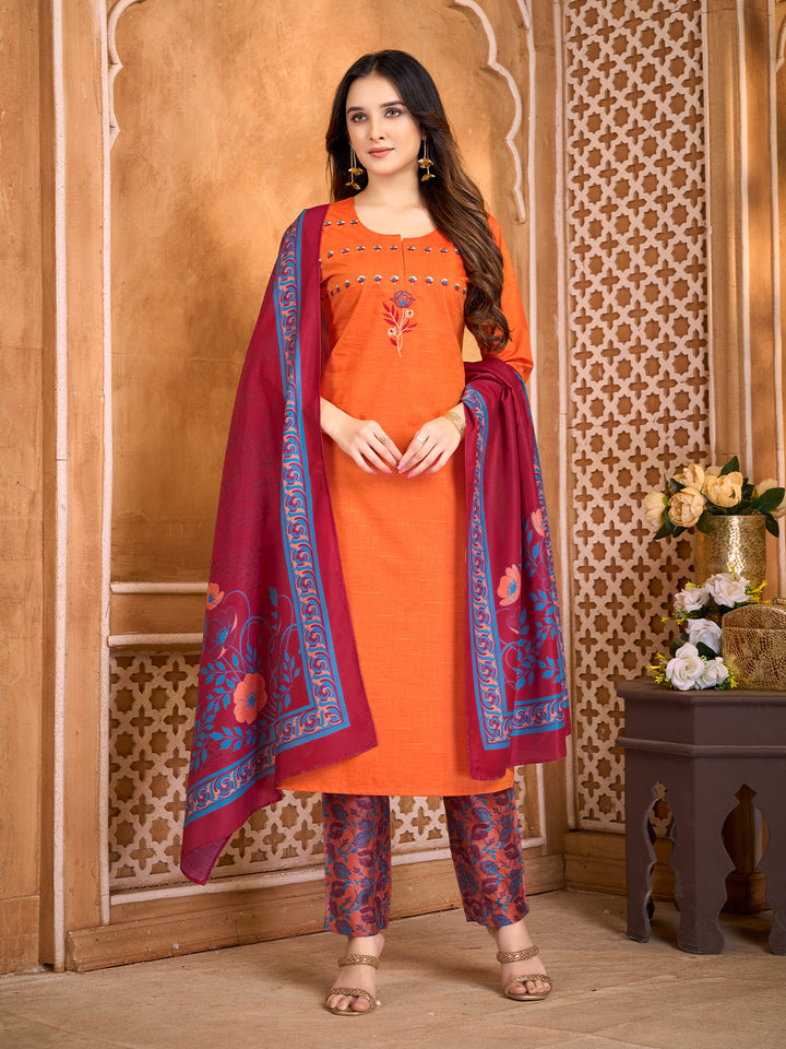 Radiant Orange Suit Set with Dupatta