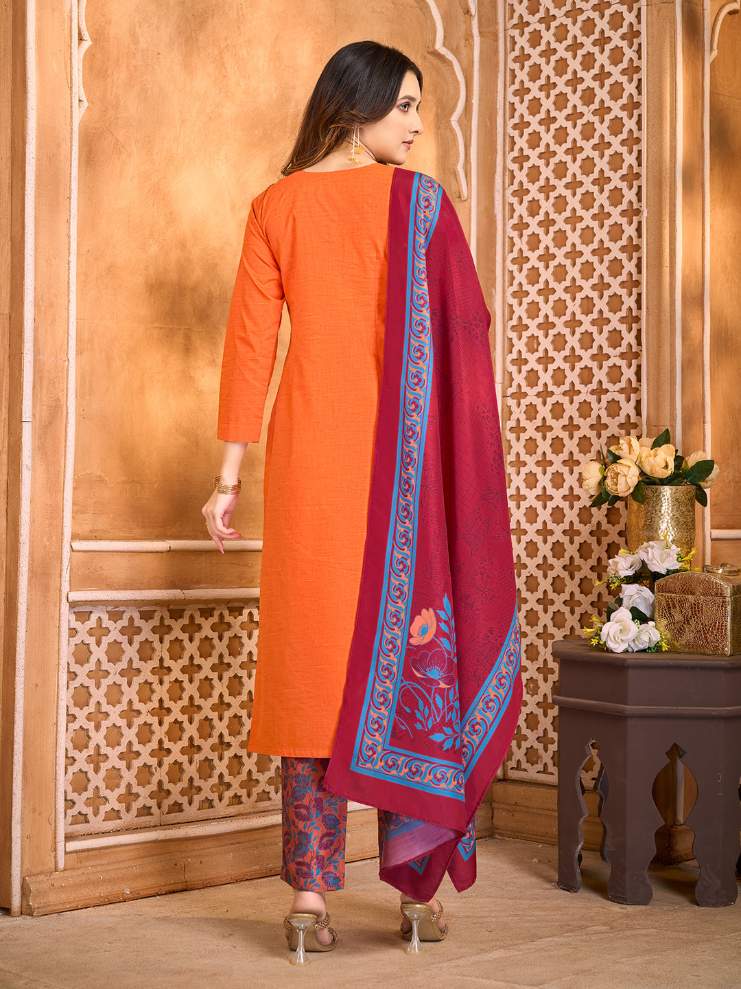 Radiant Orange Suit Set with Dupatta