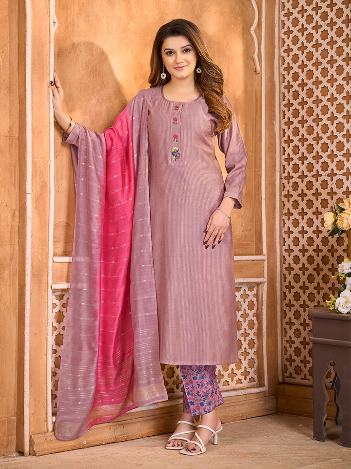Mauve Pink Suit Set with Dupatta