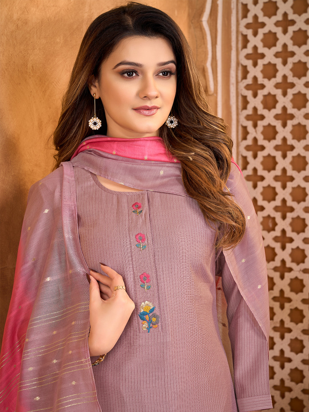 Mauve Pink Suit Set with Dupatta