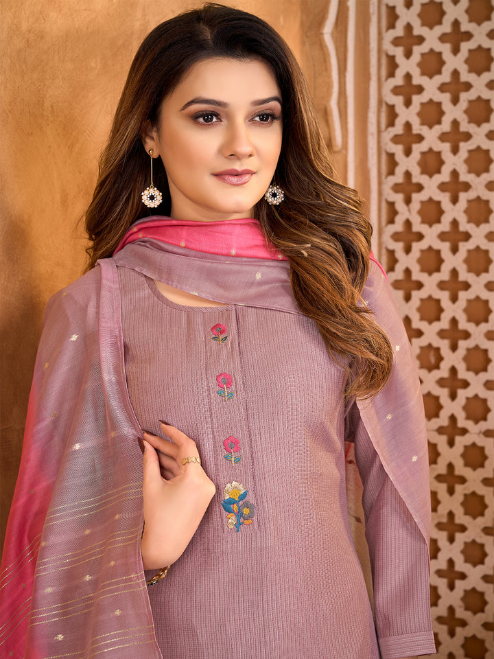 Mauve Pink Suit Set with Dupatta