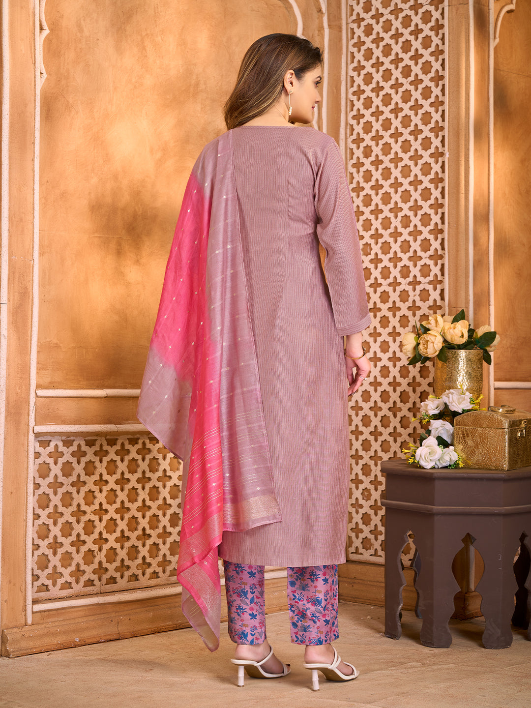 Mauve Pink Suit Set with Dupatta