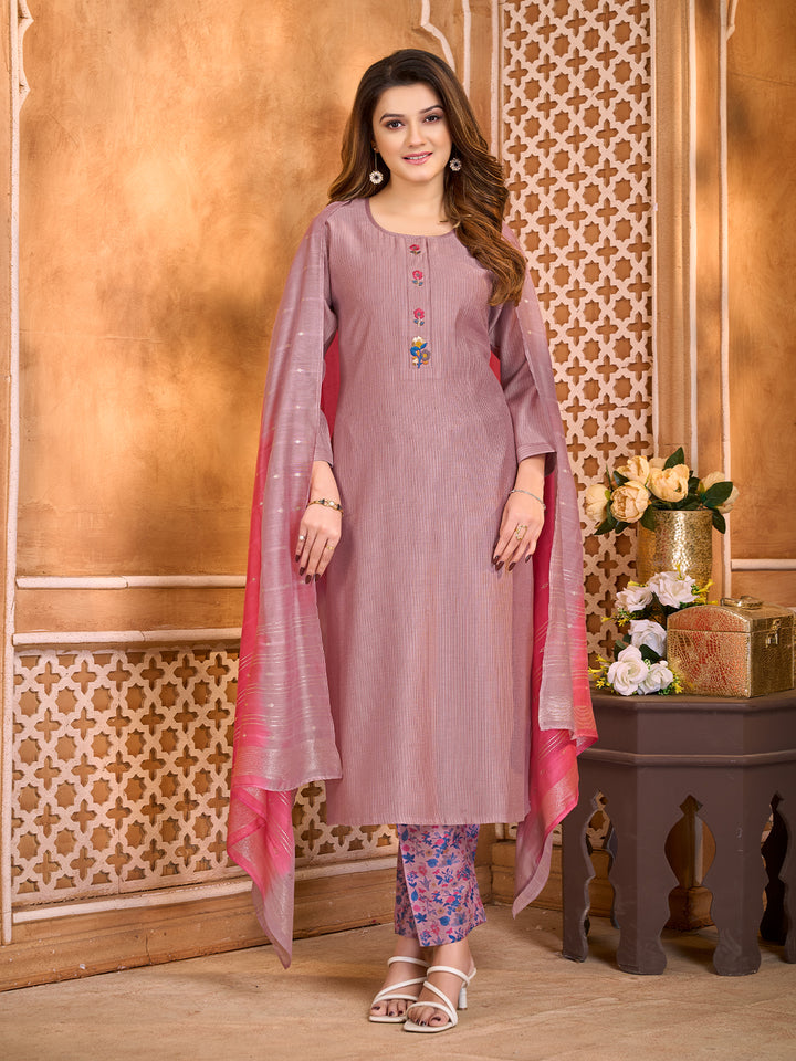 Mauve Pink Suit Set with Dupatta